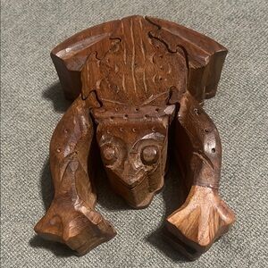 Handcrafted Wooden Frog Door Mat Accent